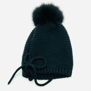 Kyi Kyi Canada Pom Pom Black Knit Beanie Hat